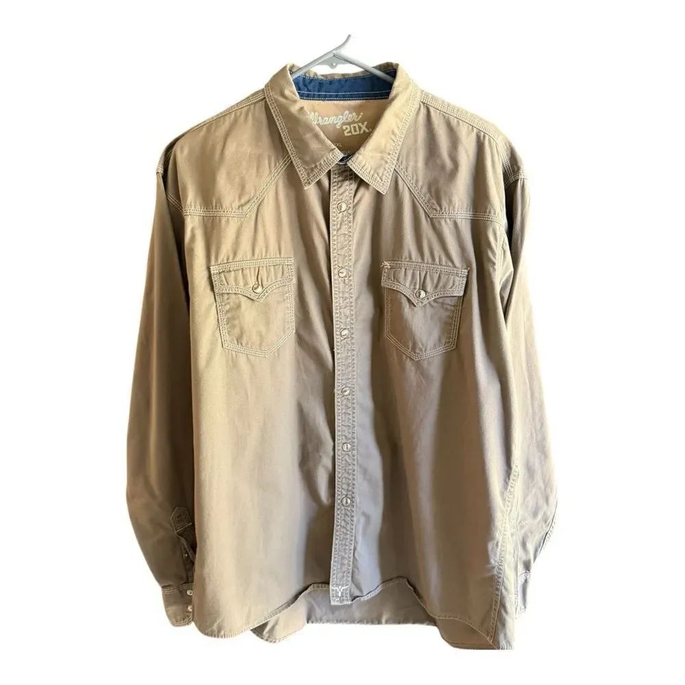 Wrangler Men's Casual Brown Button Down Shirt w Snap Closure. Western, Country